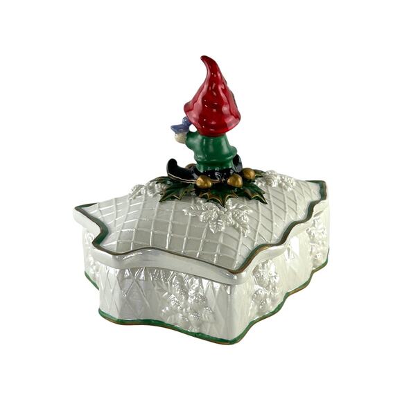 Vintage Hand Painted Cracker Barrel Christmas Tree Candy Trinket Dish With Pixie - Picture 13 of 16